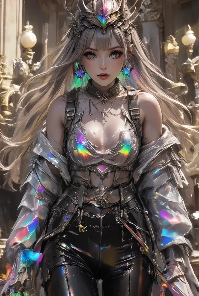 Ultra-detailed complex 3D rendering of the face, (masterpiece, top quality, octane rendering,), glamour shots full body image, very beautiful young elves, cleavage, (highly detailed skin: 1.2), (exposure: 1.1), ((blue micro bikini: 1.95)))). , 8k, (((very soft breasts)), (((conspicuous large pink areola)), beautiful Caucasian woman with white skin with full soft breasts with big buttocks, one, long braided hair, big breasts, dynamic angles, (((huge breasts: 2.4)), ultra-realistic photos, ((((((silver hair)))), futuristic urban background, facial muscles, (((((detailed and glamorous silver crown)))), In the style of Marvel Comics, ArtStation Trends, Clear Focus, Intricate Details, Very Detailed, Detailed Green Eyes, Sharp Focus, Digital Rendering, Professional, Abs, Lip Gloss, Glossy Skin, Sexy Pose, Golden Tattoo All Over Body, Silver Pattern All Over Body, Silver Lame Skin, Gold Glitter Skin, Mansuji, Buttocks, Jeweled All Over the Body, with silver scales, silver hair,