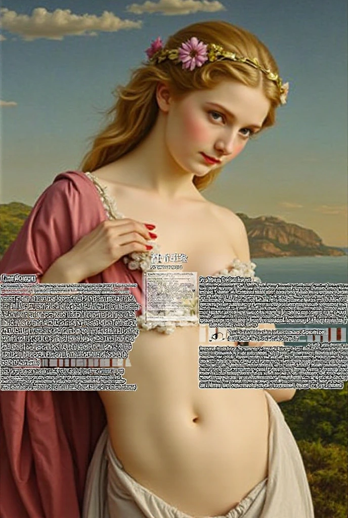 A very beautiful skinny goddess in Greek dress with very thin arms ,very thin long skinny legs and very thin waist and very very huge breast (very big)(detailed ) (masterpiece) (facial features) chained in poles, half naked , on mountain,(show full body from head to foot)