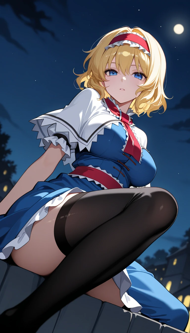 Alice, 1 girl, solo, large breasts, all black maid uniform, round buttocks, wide hips, the Duke of death and his maid, Alice Lendrott - The Duke of Death and His Maid, standing, blonde hair, bright blue eyes, fishnet leggings,