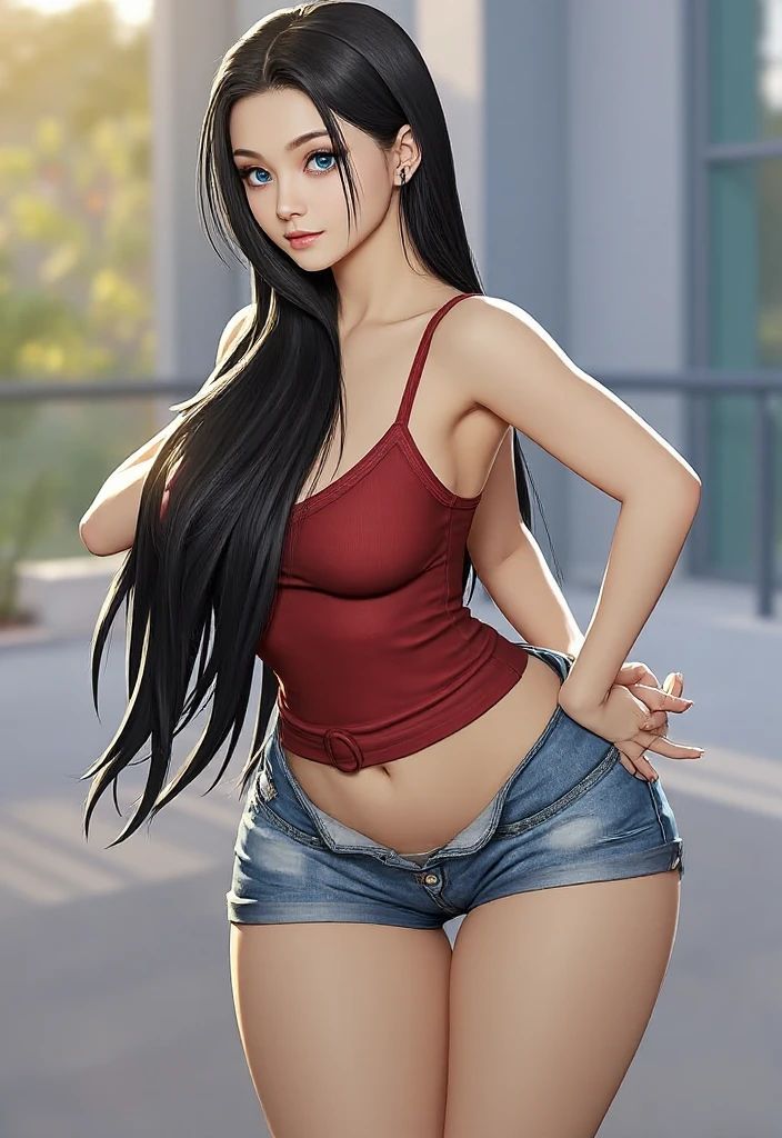 Philippine 1girl, summer, sweaty, short shorts, nerdy, tank top, nasw, skinny lender body,