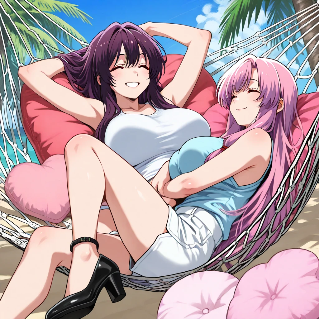 (masterpiece, highest quality:1.2)、Two women lie on top of the viewer、Embarrassed、Excessive armpit sweating、 Completely naked、smile、Embarrassed、Big Breasts、Pussy、pee、Breast milk、Being chubby、Pichi Pichi School Swimsuit、horny masturbation、Steam from the body、Spread your legs、Large areola、Your body is wet、The nipples are erect、Spread your crotch with your fingers、My whole body is shaking