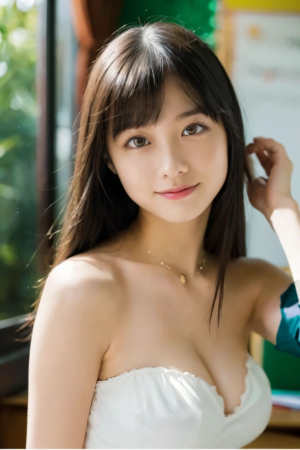 Pee (incontinence: 1.47), fashion trendy beautiful and attractive woman, gentle and attractive Chinese beautiful woman, Korean (kpop idol), delicate and sexy collarbone, attractive oval face, double eyelids, smart [peach] flower eyes, pink lips, small nose, bare shoulders, focus on face, [[face close-up], ultra high definition, super detail, White off-shoulder lace shirt, (((white lace panties), fresh and impressive, natural (large: 1.25), (kneel on the ground), (legs wide open), (legs spread), (from a low angle), (upright 1.5), (shiny skin: 1.4), (low angle)), perfect figure, areola, cleavage, armpit wrinkles, (floor urine)), (NSFW: 1.05), ( Showpiece, top quality, high precision)), one girl, (big, photorealistic: 1.4), (slightly above the camera, looking up at the camera, looking up, looking up at the camera, staring at the camera))), solo, solo, white background, snow-white background, mouth closed, happy smile, pretty black hair, short hair, big eyes, pronounced double eyelids, eyelashes, ears out, long neck, long neck, Absolute area, ((close-up of face, short hair with bangs)), 19 years old, attractive proportions, shiny skin, clean collarbone, golden ratio face, perfect face, teardrop mole, chest mole, bangs, clean bangs, beautiful bangs, lip gloss, thin lips, white skin, undressed, big breasts, small face, staring at the camera a little upwards, ((smiling a little at the camera, really nothing pure white background, very big, big big, big breasts)), ((((uniform, shirt))))