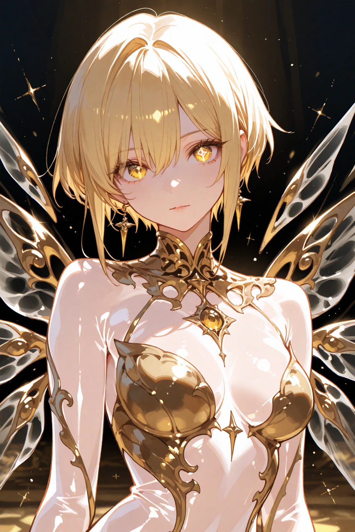 femele, bit girl, the elf, White skin of the, Perfect skin details, Devil's Eye, Hanging eye corners , pretty eyes, Thin lips, elvish ears, Be red in the face, The corners of the mouth are raised, short detailed hair, whaite hair, high ponytails, hair pin, Shoulders exposed, The upper part of the body, staredown, foliage, bangle, Look directly at the viewer, Sunnyday, Morning, Fresh, downy, hight contrast, high saturated, ambient lights, colorgrading , sportrait, closeup cleavage, Flat viewing angle, ssmile, the rainforest, springtime