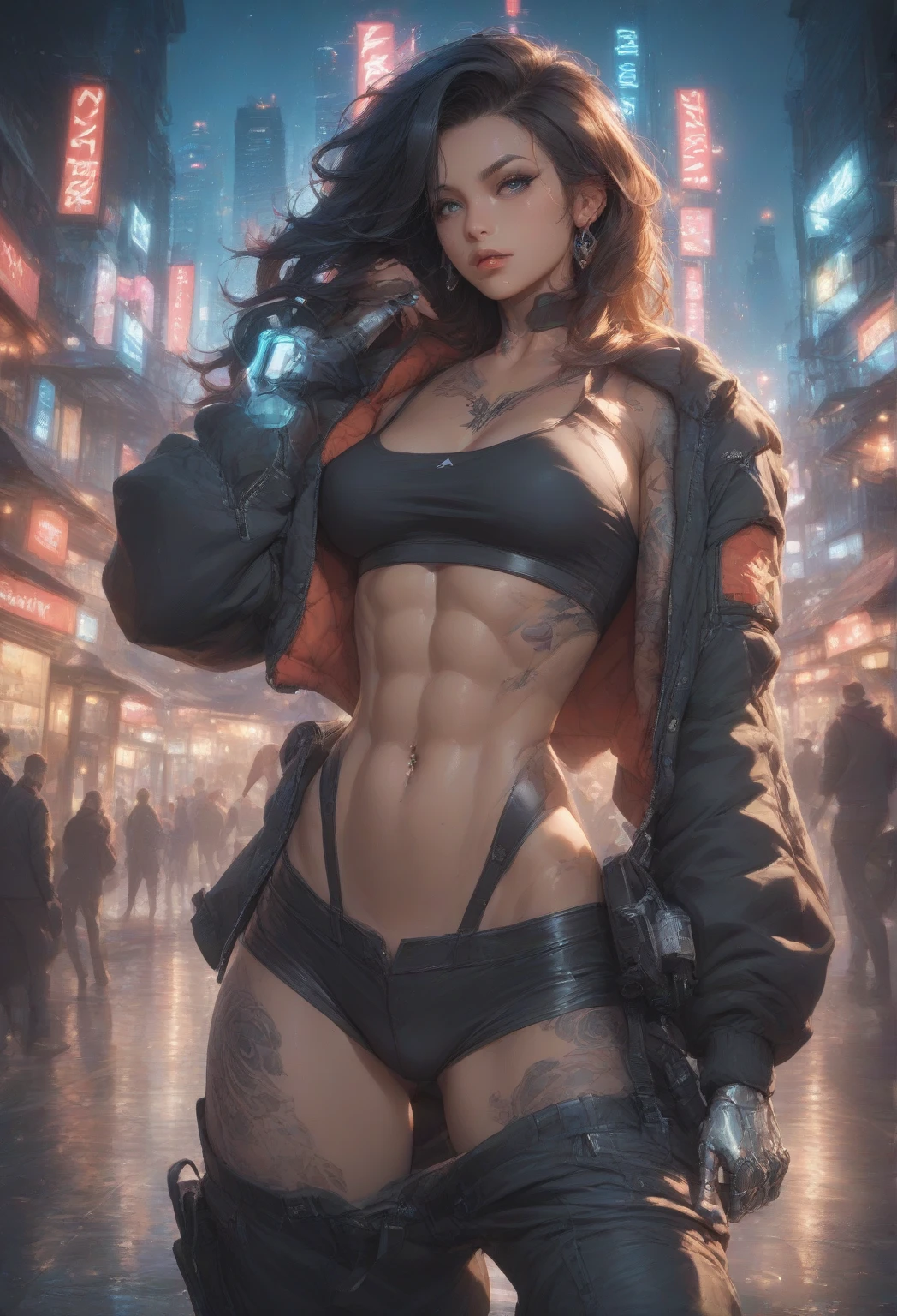 motor ilusorio:1.4,CG K ultrarrealista,Fotorrealista:1.4,Textura de la piel:1.4,obra maestra:1.4,Beautiful woman in doll's underwear、Cyberpunk style yellow shorts,Medias rojas,minifalda azul,erotic lace,tetas grandes, labios grandes y jugosos, muslos gruesos y jugosos