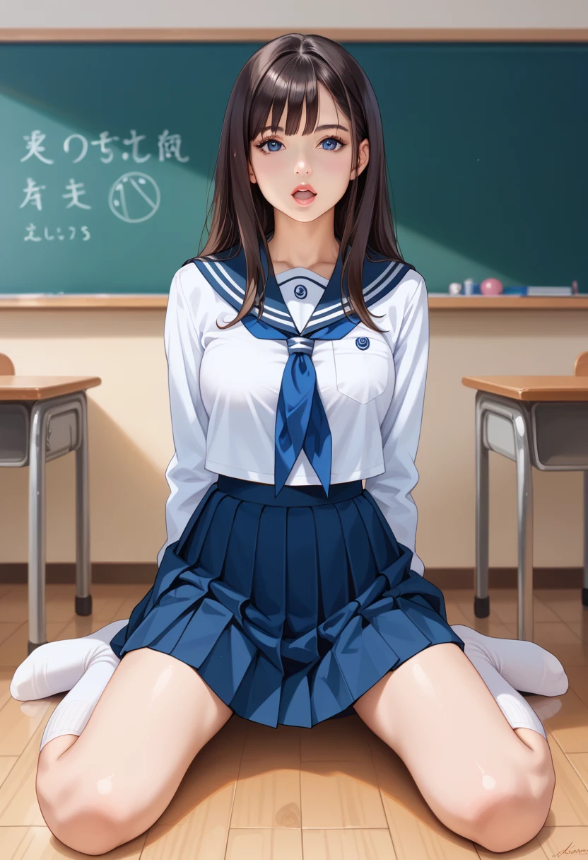 1 girls, solo, high school girl uniforms, bare feet,
