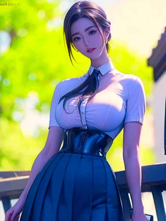 (top-quality)、 (masterpiece)、(profetional lighting)、 (Bewitching:1.2)、 (A hyper-realistic)、(Stylish), (intricate detailes)、 (perfect anatomia)、(Girl standing proudly in front of camera while showing off her breasts、Another girl on the other side、Bend over and stick your butt out towards the camera), ( Huge breasts:1.2), (Bright whitening skin without wrinkles and steps:1.3), (Beautiful bright blue eyes with long eyelashes and red tear bags)、(shiny little lips)、 (Braided half-up hair shines with backlight), (Wearing a micro mini skirt that is too short for a high school girl uniform:1.3)、(Girls' high school uniforms are very cramped due to large breasts, however、The upper body hides the skin without gaps、Eta、It is a design that beautifully complements the big buttocks.:1.6), (She flipped up her skirt with one hand、Proudly show off your crotch with your fingers from the front:2.5), (The other girl on the other side turned away、Showing off your proud super big ass from directly behind、Bend over and expose her ass:1.5), (the face is chubby), (They are kissing face to face while touching bewitching:1.3), (detailed beautiful faces), (Shot in a garden full of flowers:1.2),