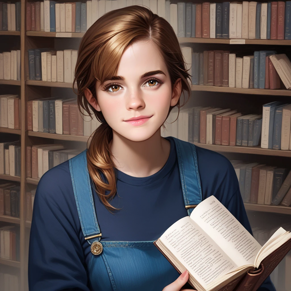 ((Emma Watson)), (she sits on the floor in the middle of many books), Sommersprossen, ((one braid)), ((she has small round breasts)), (kleiner Kopf), ((detailliertes Gesicht)), Weiches filmisches Licht, ((((Kino-Look)))), (fotorealistisch), (Raytracing), (scharfer Fokus), ((natural realistic skin texture)), detailliertes Gesicht, detaillierte Lippen, detaillierte Augen, doppeltes Augenlid, ((DDbitlip))