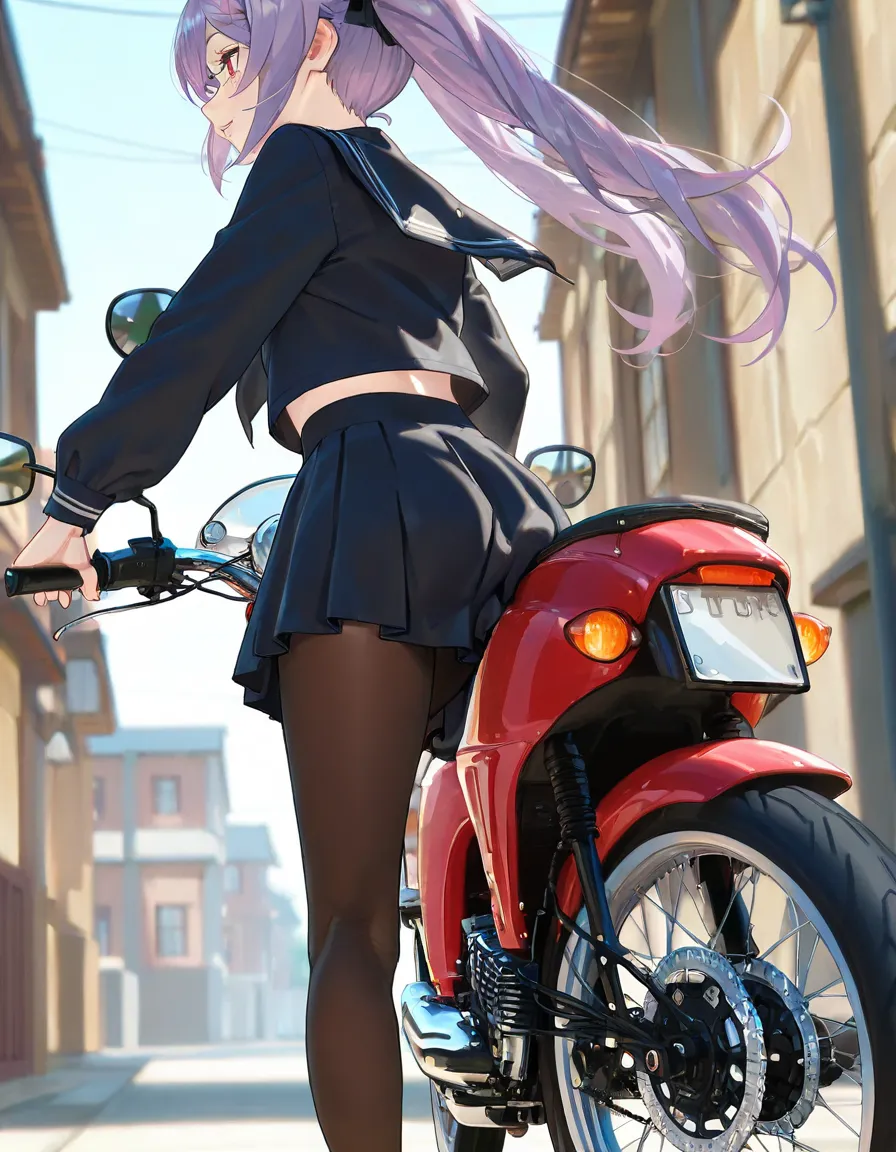 Real Images、rialistic photo、Top image quality、Beautiful girl sitting on a bike in the city, Mini skirt dresses, white panty、Female Girls, Anime girl cosplay,a 19 years old girl, Big, anime shoujo, Girl with a ponytail, beautiful female model, Cosplay showing panties, a beauty girl, tracer in a skintight dress