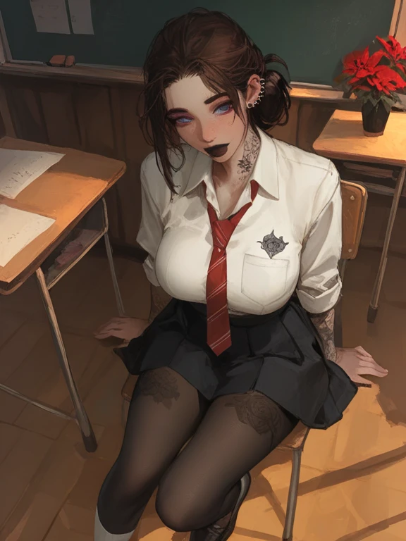 (masterpiece, highest quality, High resolution, 超High resolution, Perfect Pixel, Depth of written boundary, 8K, RTTX 10.0), Cinema Lighting, Best Shadow, The best natural light, Cinematic, ((Smooth texture:0.75, Realistic texture:0.5, Anime CG Style)), Beautiful Anime Women, Beautiful art style, Anime characters, ((Detailed face:1.2)), (Adult women:1.3)、Exact finger count、Exact number of legs、Exact number of arms, (blush:1), (woman puts her right hand in her panties:1.7), fingering, (pussy juice:1.2), (A woman is massaging her breast with her left hand:1.6), ((Light purple bow tie, Brown cardigan, White shirt, Checkered Skirt)), (Stylish light purple satin panties:1.4), Knee socks, (The skirt is flipped up:1.4), Realistic、 Beautiful big breasts, Slender body, Open shirt, highest quality, High resolution, 非常にDetailed face, Perfect lighting, Extremely detailed CG, (Perfect hands, Perfect Anatomy),Embarrassed expression、The expression that you are holding back from going to the toilet, (sexual pleasure expression:1.4), (Anguished expression:1.2)、close your eyes、Sexy expression、Look up、Mouth half open、Climax、(In the classroom、During class、In front of a large number of students:1.5), Shinobu Kocho, Shinobu Kochoの髪型