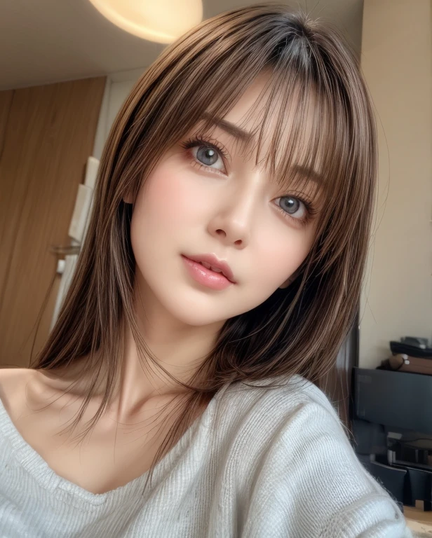 Very detailed, beautiful, highest quality, detailed beautiful round eyes, beautiful detailed face, Whole Body Ezbian, Medium Long Hair, Casual Hairstyles, (Random color hair, Golden mesh), Big eyes, Random color eyes, Long eyelashes, Thick mascara, Dark eyeliner, (huge chest), (Bust about to burst:1.4), Rich servings, Thick waist), (Wide Hips:1.4, Toned thighs, Body Curves), 40 years old, woman, (Turtleneck tight dress), Perfect Face, Perfect body, Sexy pose, (A shy smile), Random Location, nature, Asahi, (alone), Spot light