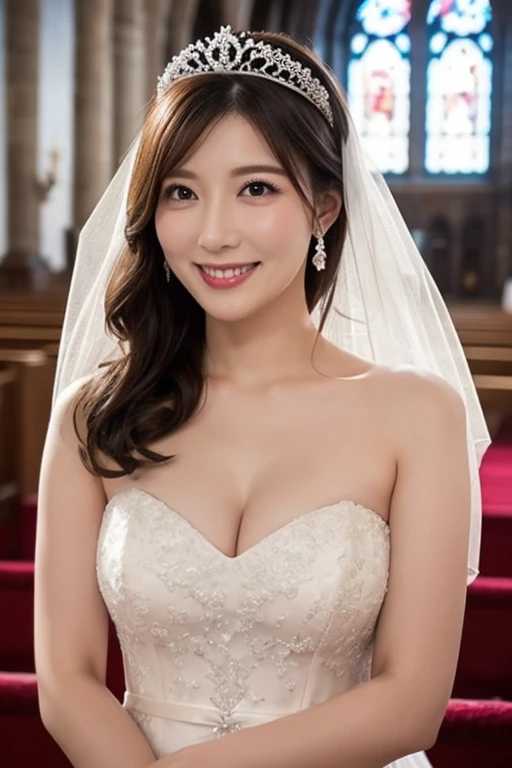 (1 woman:1.3)、masterpiece、top-quality、(((realisitic:1.5)))、((Very beautiful adult woman、Crawl on all fours at the church altar))、(highlydetailed skin:1.2)、((large udder:1.2))、((fullnude:1.5))、((Smile: 1.4))、hyperdetailed face、A detailed eye、glowy skin、Gorgeous big earrings、Gorgeous Big Necklace、gorgeous tiara、((Tulle veil on head))、an legs、From the knee up、((see the beholder))、(at a slight angle from the side,)、