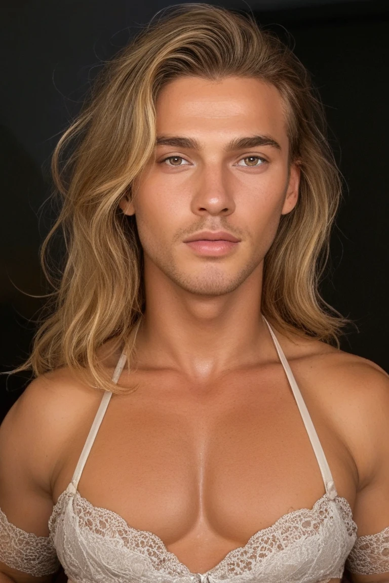 Long hair, naked man, in a cruise, gay people around