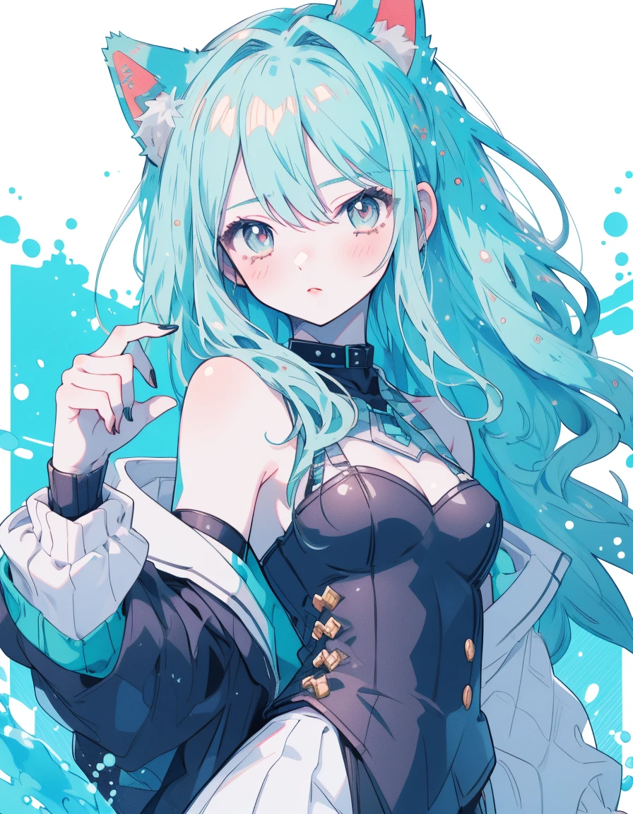Japanese Samurai, black bikini, long big katana, ((masterpiece, best quality:1.5)), ((Beautiful detailed cat aqua eyes:1.2)), cat ears, pale skin, medium breasts, beautiful hands, beautiful fingers, EasyNegative