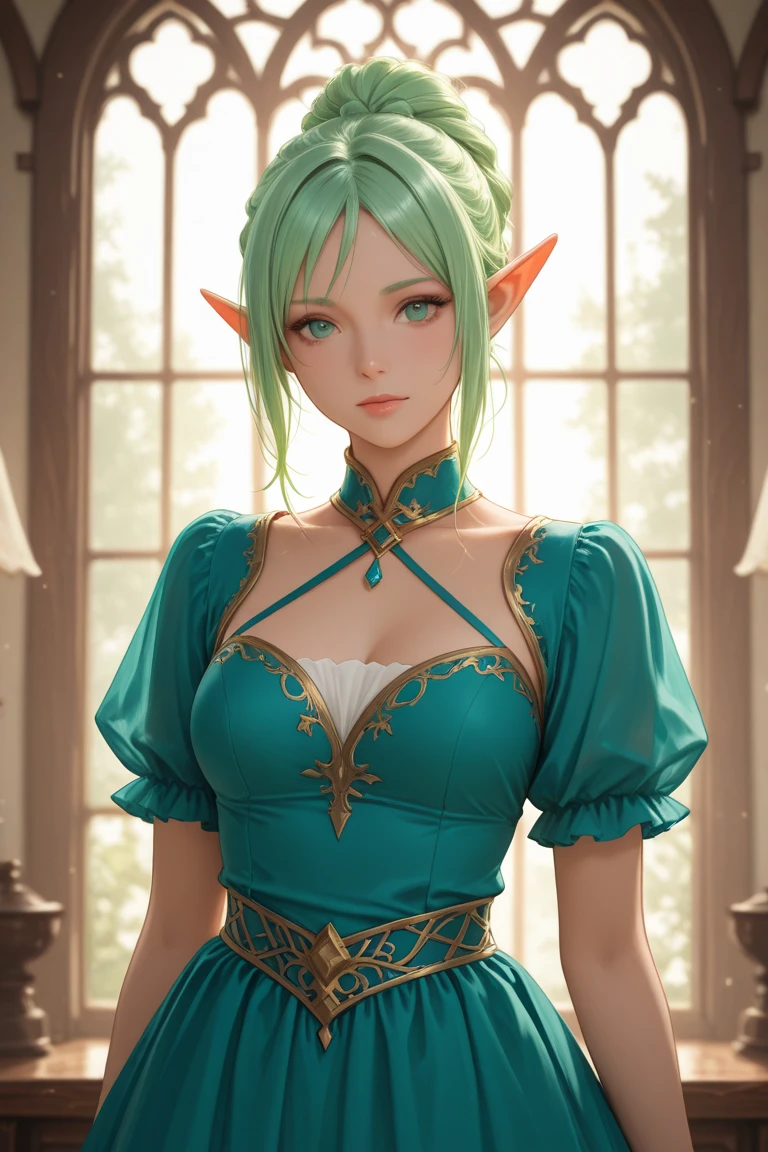 Casual pose, (extremely delicate and beautiful work), (masterpiece), 1girl, girl in white dress, high detail, waist leak, twisted ponytail, happy, joyful, joyful, smiling, charming expression, clear and beautiful eyes , green eyes, exquisite necklace, exquisite earrings, fairy ears, simple blurred background, extreme detail description, beautiful and charming, ultra-fine painting, exquisite face, exquisite figure, exquisite collarbone, lovely lips , beautiful breasts, soft back, mix4,(8k, RAW photo, best quality, master:1.2), (realistic, photo-realistic:1.37),1girl,cute,cityscape,night,rain,wet,professional lighting,photon mapping, radiosity, physically-based rendering,