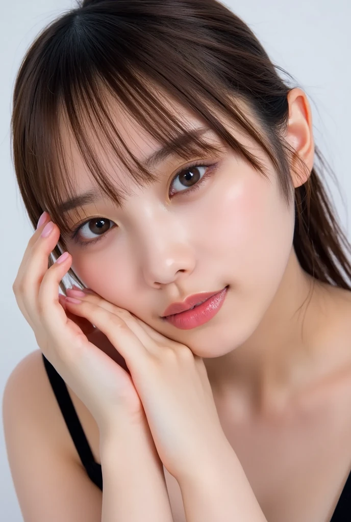 (Small Tits), (18-year-old), (very small head), dawn, sunlight, (Perfect body:1.1), (8k), (Very delicate and beautiful), (Highest quality:1.0), (Realistic), Realistic Shadows, (High resolution:1.0), Detailed skin, Very detailed, the body is slim, (Beautiful Hair, Real Hair, Thinning hair), blush, Realistic, Realistic Face, Realistic eyes, Small eyes, smile, (eyeliner), (mascara), (eye shadow), whole body、Open leg pose、Nipples、naked、Thick pubic hair、ponytail