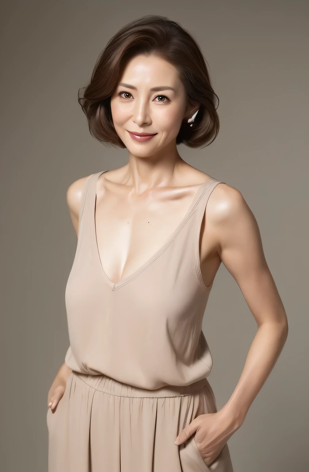 best quality, High resolution, Hires, skin definition, detailed skin, detailed eyes, detailed face, 4K, 日本人mature woman, (solo), (((80 years old))), (wrinkles at the corners of the eyes:1.6), (nasolabial folds:1.6), mature woman, sex appeal, sexy, fair skin, wavy long hair, Looking at Viewer,(((Very large breasts:1.28))), (((my skin is old))), ((muscles are old)), ((japanese model)), In 4K, 8K, (photoReality:1.5), Reality, ticker, Beautiful, Bimbo, Perfect makeup, eye make up:1.6, small diamond necklace, earrings, ((green satin lingerie, sexyなランジェリー, high heels)),thick thighs, flaccid butt, loose hips, wide hips, curve, full body photo,