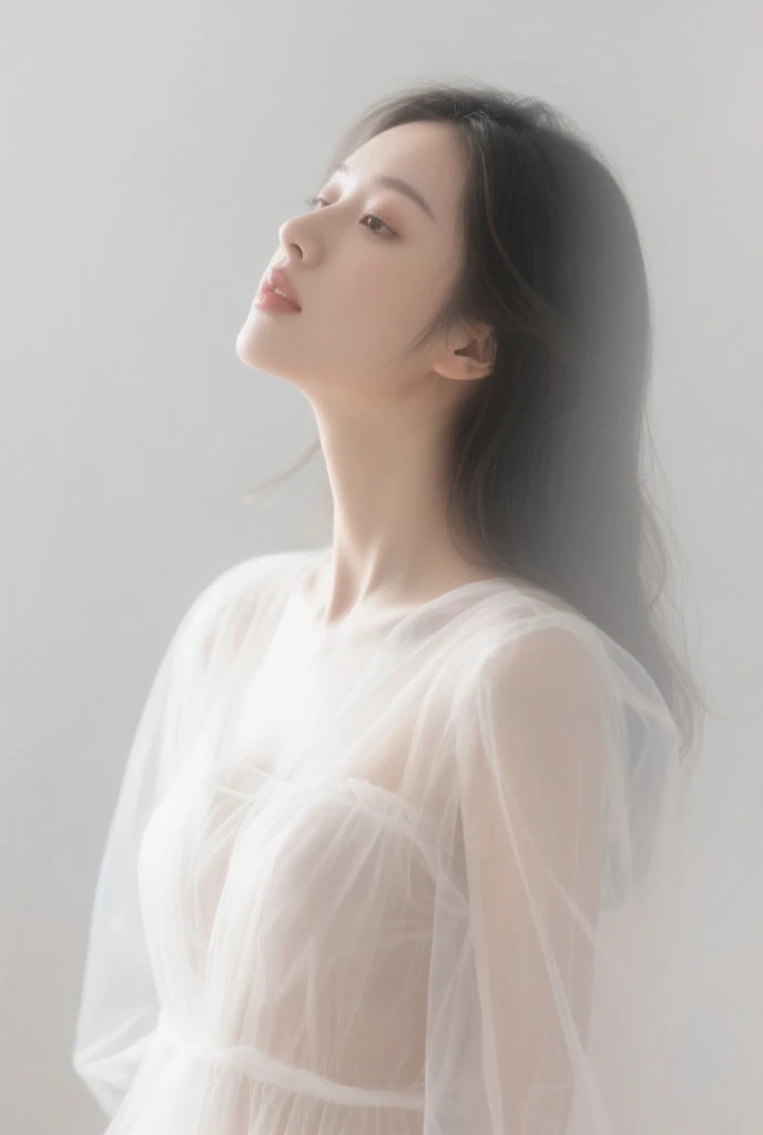 Pure white space、Beautiful woman、Large Bust、Like a movie、Artistic、Dynamic pose