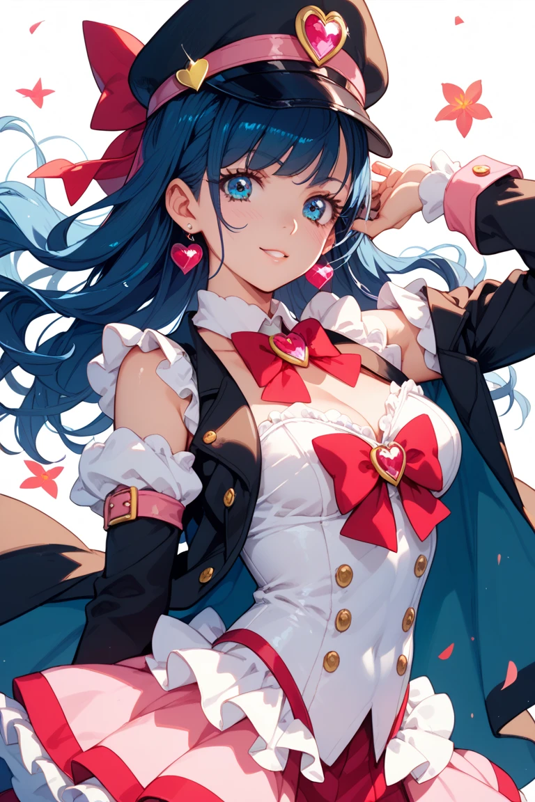 ((Masterpiece)), ((Best Quality)), ((Best Quality)), (Illustration of One Girl), Emerald Green Long Hair, (((Tall)), (White Skin), Red Eyes, Blue Eyeliner, ((Makeup with a heart symbol around the left eye)), ((Tuxedo)), (Top Hat)), Clown, (Circus)