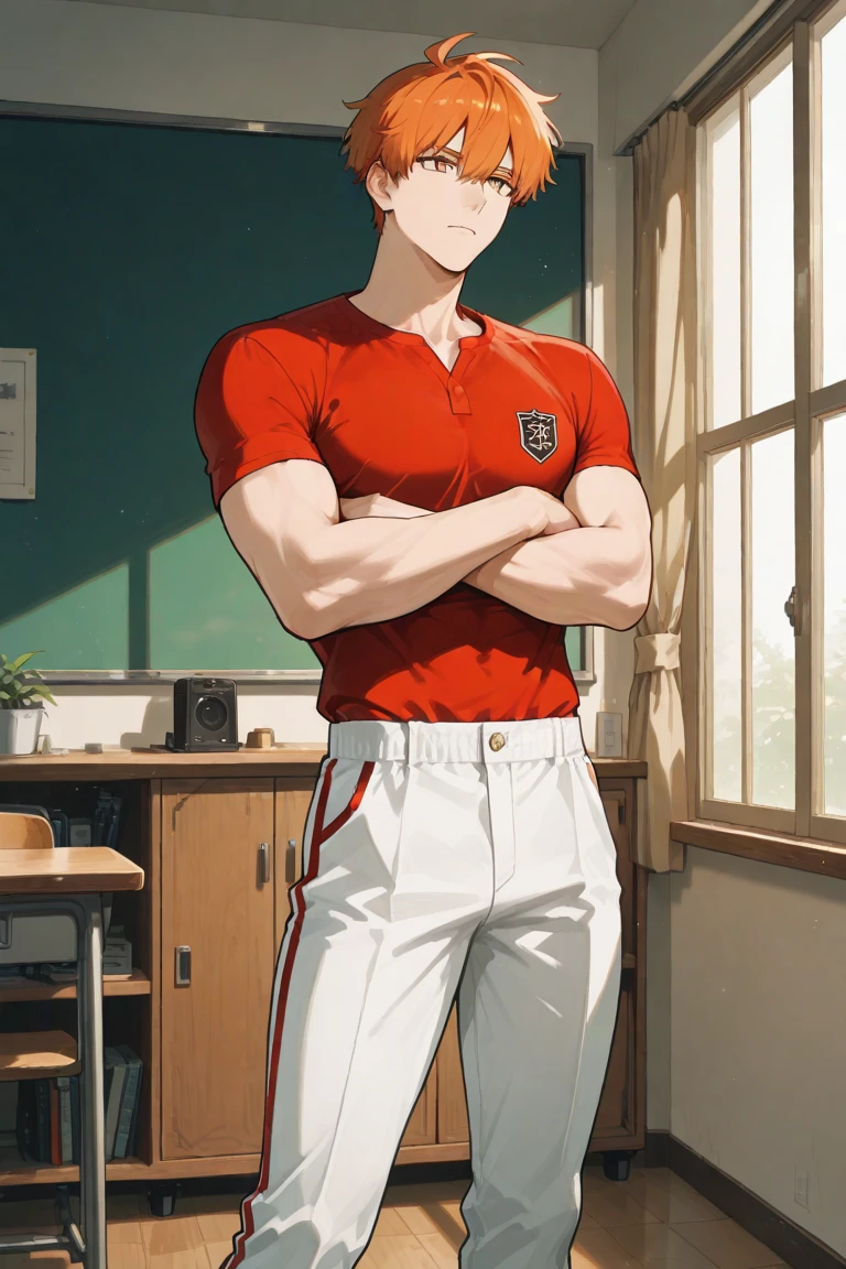 I stand at 6'5 and I am considered tall for Japanese standards. My body is filled with scars as I had to give up playing Rugby due to serious injuries inflicted in the sport. I am now a college major in art with the goal to become the greatest artist in the history of time. I have short maroon hair and wear glasses to accommodate my bad vision caused by playing a full contact sport. My eyes are green. Red short hair