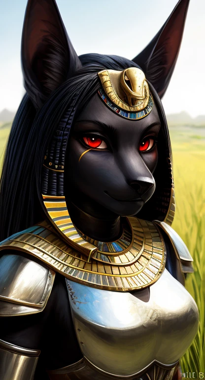 (sfw, 1girl, solo, furry, gynomorph, anubis /(mythology/), anubis, black hair, yellow eyes, glowing eyes, jackal, furry, jackal ears, dog nose, fluffy, looking at viewer, cowboy shot:1.6), (egyptian clothes, ankh, outdoors, egypt, desert, pyramids, day, sun, sunlight:1.5), (detailed background, intricate background, intricate details, hyper detailed, hyperrealistic:1.4), (magichands, masterpiece, high quality:1.3)