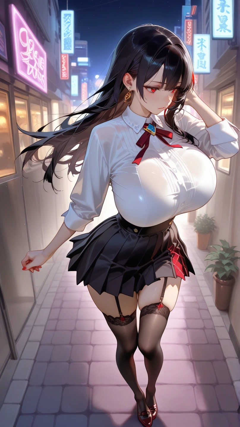 white panties with garters, pink 7/8 socks, Student (19 years),up skirt (( visible panties ))