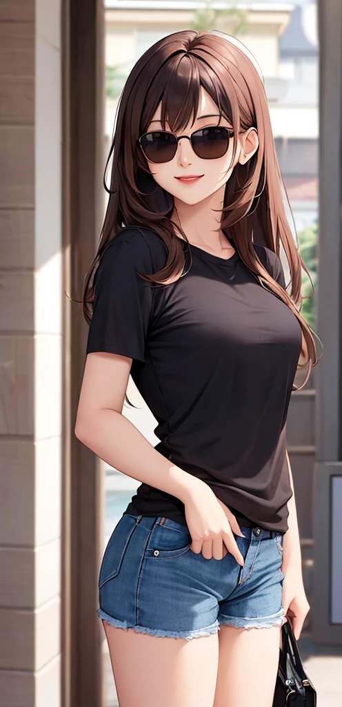 masterpiece, highest quality, High resolution,Follow the prompts、Anime Style、Brown Hair、Long Hair、black eye、Polo shirt、Open the buttons to show off your cleavage