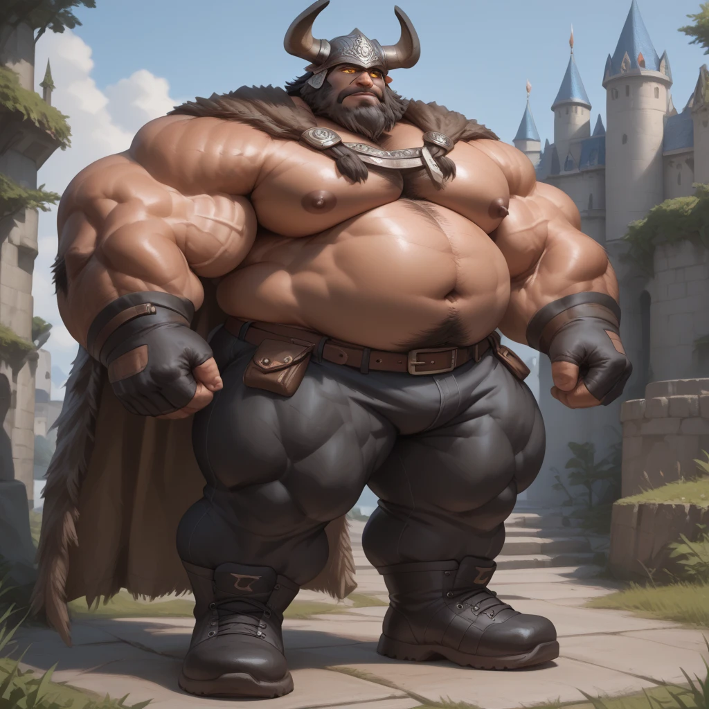 score_9, score_8_up, score_7_up, solo, male focus, chubby male, orc, green skin, tusks, beard, outdoors, micro armor , shoulder armor, breastplate, day, boots , (( black micro tight shorts )) , full body , laying spread legs , His body was wet with cum