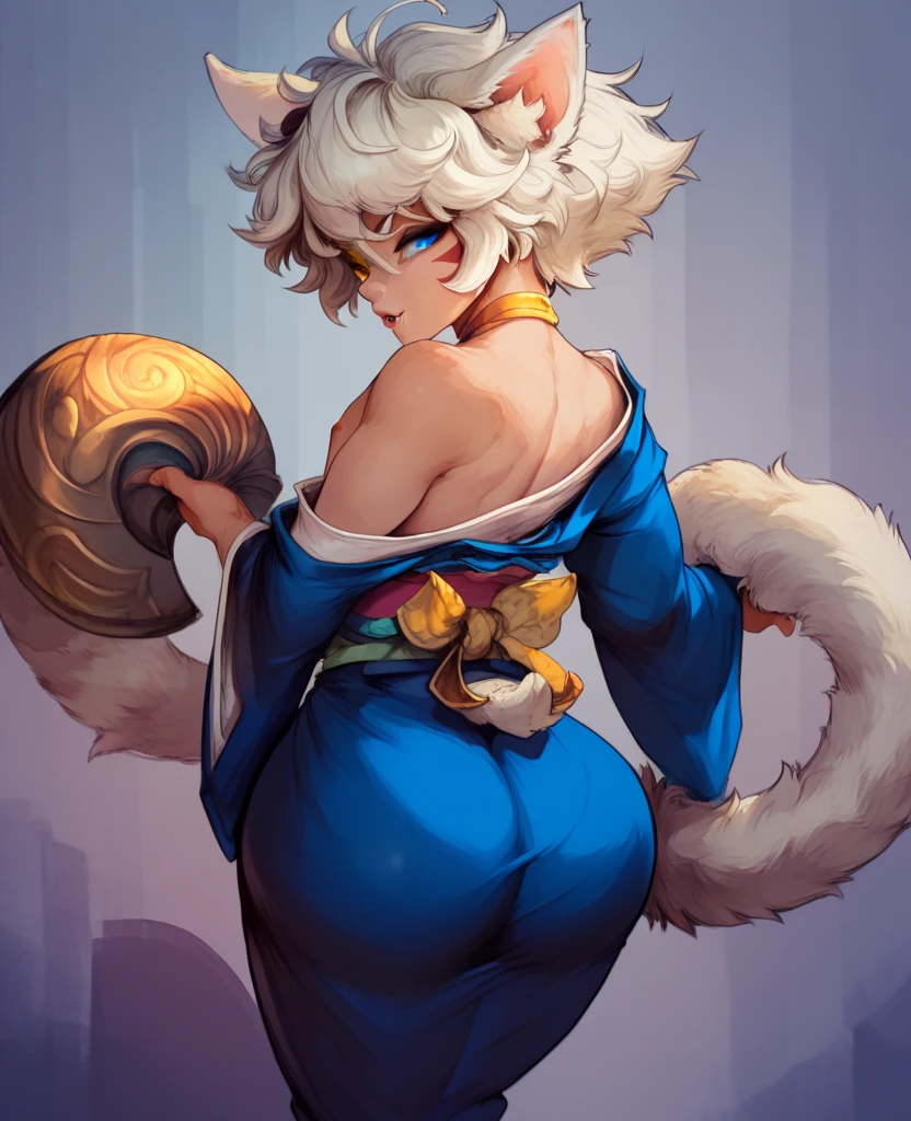 (solo) female anthro zebra, long fluffy hair,zebra, big breasts, attractive,long tunic , fit body, zebra tail,, thicc, freckles, freckles on face, smug eyes, (mad expression), she is standing look to the right, violet background, simple background, thick thighs  (side view) high heels