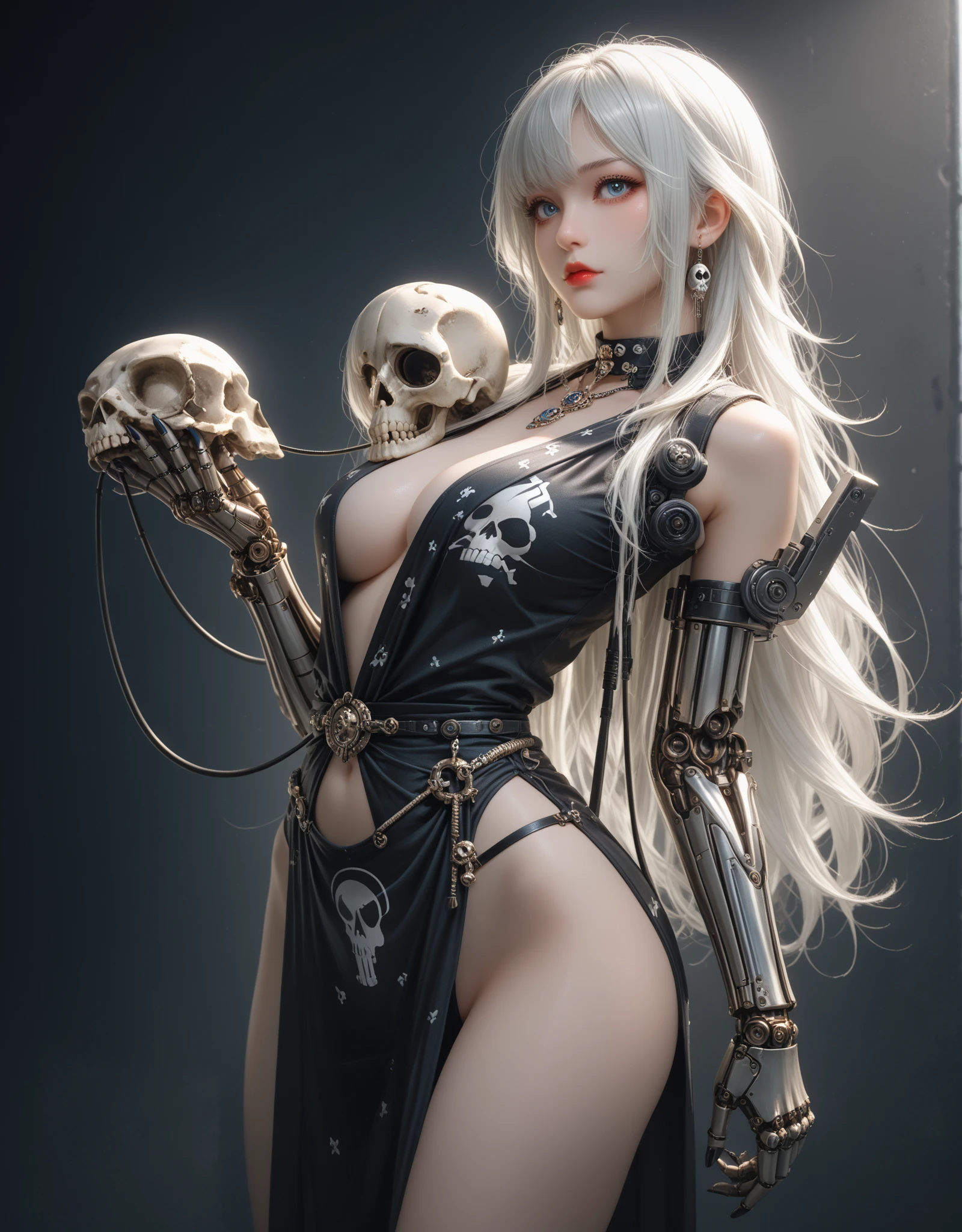 A woman with a vampire-like body,Royal sister face, parfect anatomy, With technical skeleton parts, White, Has the eyes of evil chaos, Vampires, With fluorescent area, Red and black background with ancient castle with fluorescent area, 8K, hentail realism, Full-HD, 3D --auto --s2