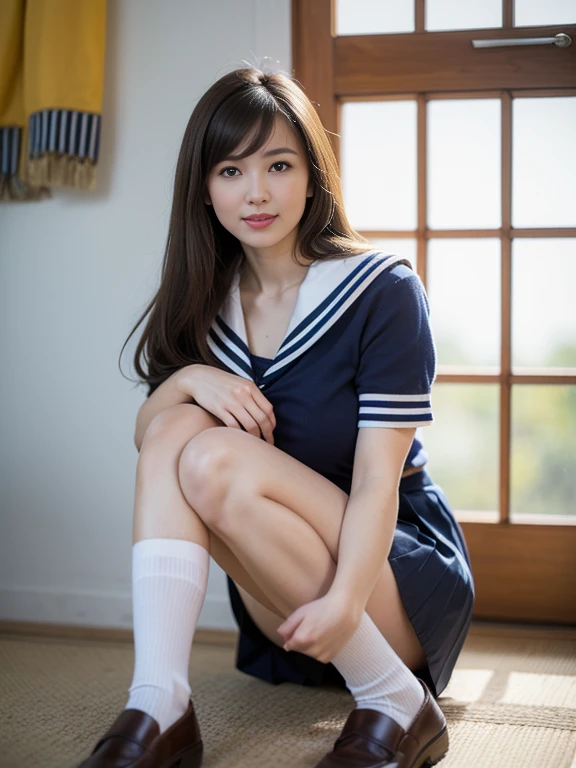 8k、Highest quality、masterpiece:1.2、Real 1.5、Real 1.5、Photorealistic:1.3、18-year-old、With a girl:1.5、Huge boobs:1.5、Sailor suit、uniform、、mini skirt、Panties visible from under the skirt、cute、Laughter:1.2、Sit on、Spread your legs、Leg spread、Panty White、