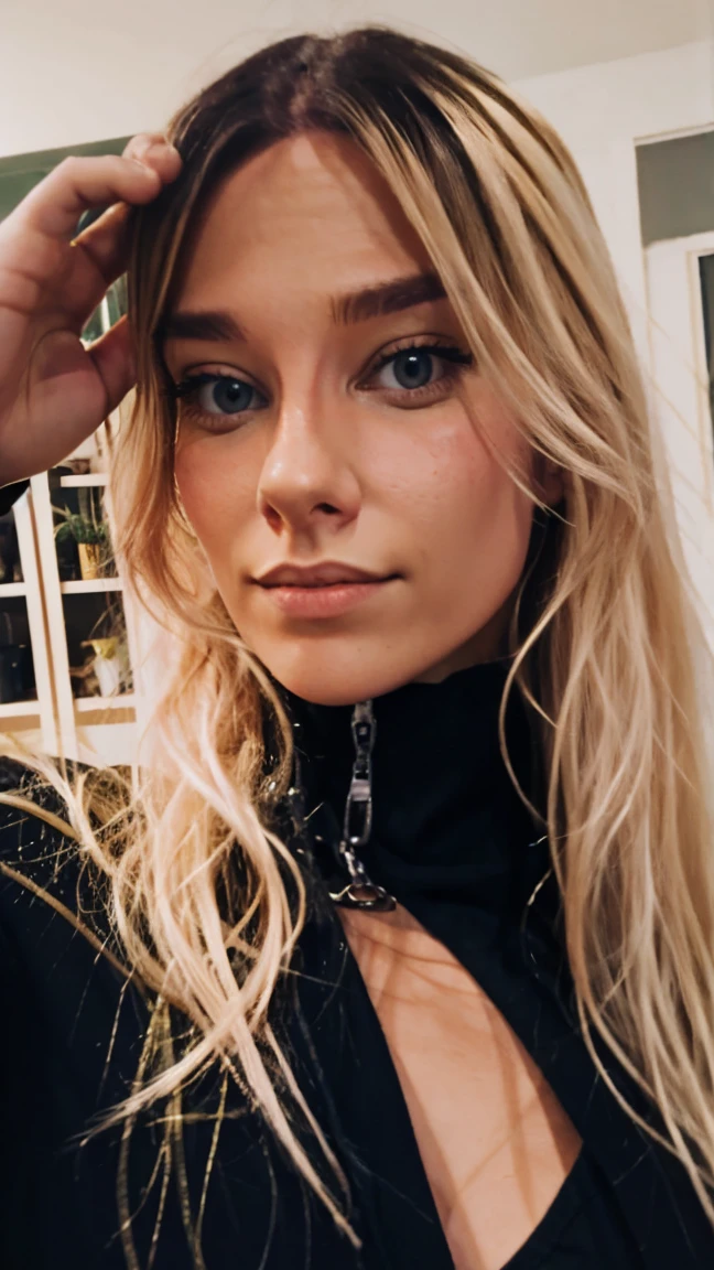 Blonde with yellow nail polish and bright leather top, anna nikonova aka newmilky, aleksandra waliszewska, 18yrs old, dasha taran, 30 years old woman, angelawhite, anastasia ovchinnikova, brunette with dyed blonde hair, ((A fashionable hat on his head))