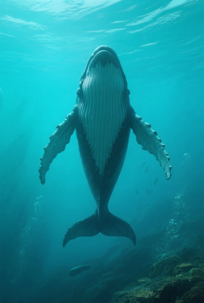 Unidentified creatures, Very large body type, Swimming in the deep sea, Smooth surface, the whole body is white, I can't stand it, No nose, Missing teeth, No tail, There are divers around, A spectacular sight, heavy atmosphere, Surrealism, Chiaroscuro, Cinema Lighting, Wide Shot, masterpiece, Accurate, Super Detail, Attention to detail, Highest quality