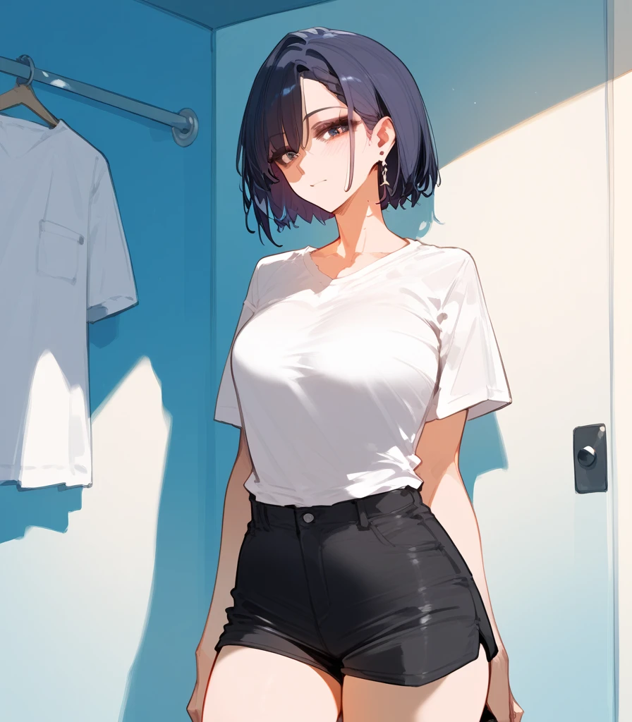 best quality, ultra-detailed, (1girl, solo, <lora:denim_shorts_v0.2:1:1,0,0,0,0,0,0,0,0,0,0,0,0,0,0,0,0,1,1,1,1,0,0,0,0,0>, high-waist shorts, crop_top, short hair, <lora:plump_control_v1.0:1>,(plump:1), <lora:jitome:1:0,0,0,0,0,0,0,0,0,0,0,0,0,0,0,0,0,1,1,1,1,1,1,0,0,0>, jitome),