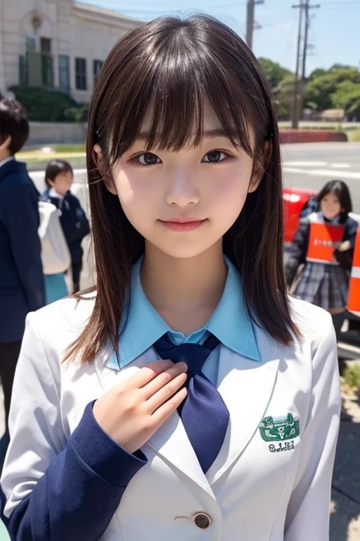 Cute 12 year old girl wearing elementary school graduation uniform,A man exposes his chest from inside his uniform and rubs it,Japanese,highly detailed eyes and face, sharp pupils,A narrow, dark gap in a crowded train、No 40's righty nan pushing on girl from behind、 cinematic lighting,quiet atmosphere、beautiful small details,highly detailed eyes and face、ultra wide angle shooting、A girl with an expressionless and confused face、A girl was forced to expose her breasts and hugged her from behind by a man wearing a 40-inch body display.
