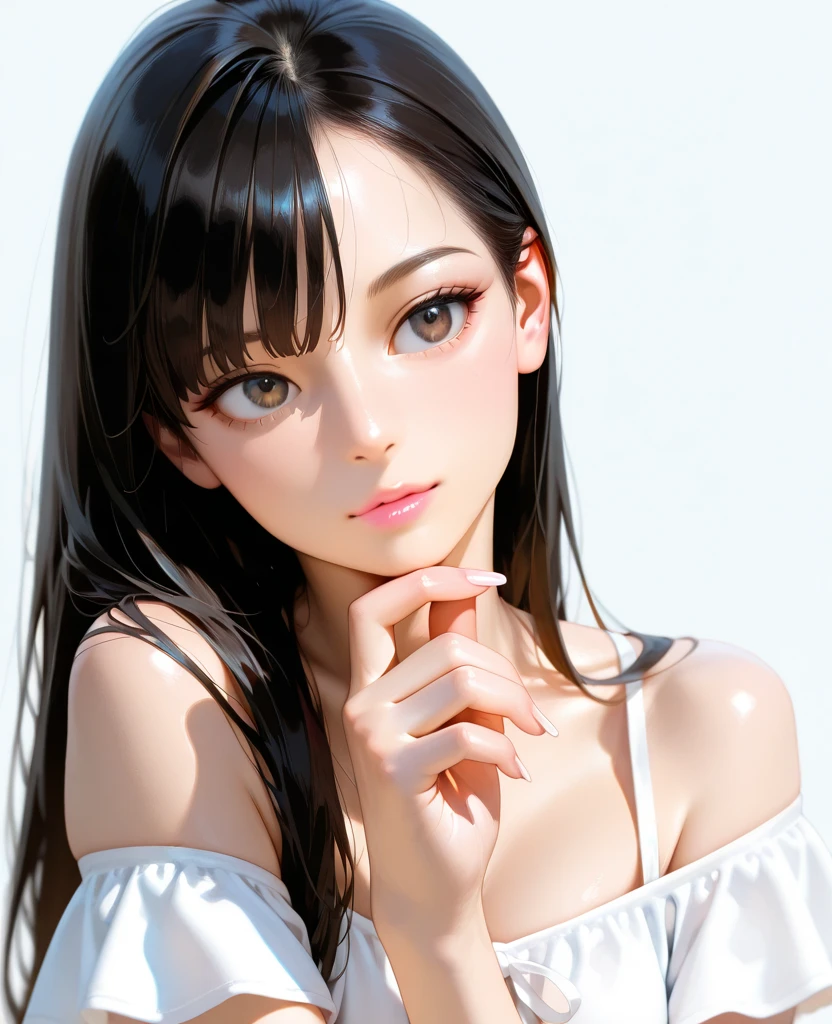 best quality, masterpiece, black hair, blue eyes, looking up, upper body
