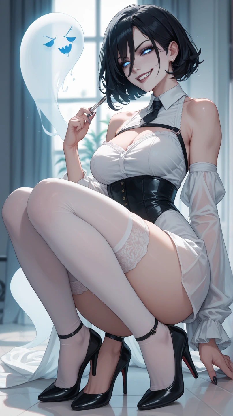 Masterpiece: 1.6, best quality: 1.4, live image: 1.2, intricate details: 1.2, charturnerv2: 1.2,
Appearance: (1girl character) milf: 1.25, thin: 1.3, light blue eyes, medium breasts, big ass, detailed eyes, quality eyes,
Clothing: white ubuttoned shirt with rolled up sleeves, black pants,
Accessories: simple earrings,
Hair: black hair, half long hair,
Makeup: natural, shiny skin,
(Bar background: 1.3)