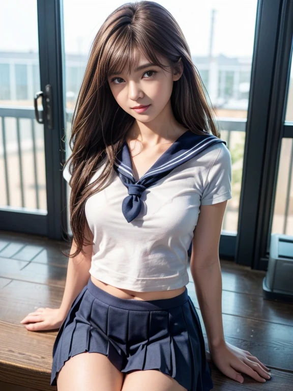 Raise both legs high The toes of both feet are higher than the head Toes in the air Sitting with hands on knees She faces forward and spreads her legs wide, Showing off her too-small white cotton panties.、Her White lace panties are visible.、I can see the white bra, A beautiful young girl with blonde twin tails wearing Sailor suit is leaning on a fluffy white sofa, Lifting her white blouse to reveal her white bra, She opens her legs and lifts her skirt to reveal her white lace panties., Blondeの, Photos of the most beautiful people born in Scandinavia, 12 years, Blonde ,Seductive open leg pose, 4K, Highest quality, High resolution:1.1), Draw the crotch of the white underwear so that it is visible., Small panties, White lace panties 、Blue plaid skirt, Red Check Skirt, High school uniform、 Sailor suit, You can see cleavage through the blouse, The clothes are fluffy, Bedroom, classroom, dining room, Small breasts、 Angle from the feet, Bra is sheer、 Clothes are see-through、 White pants with ribbon