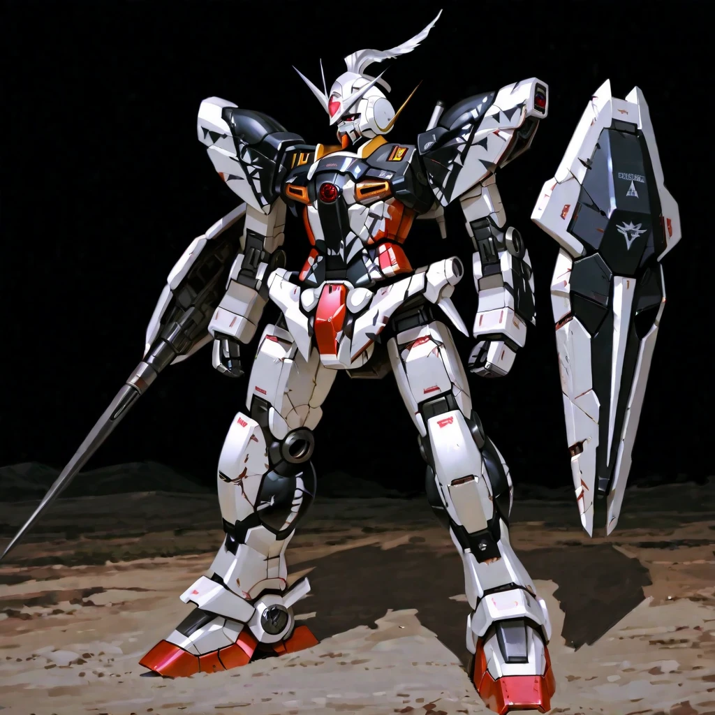 a close up of a robot with a sword on a black background, alexandre ferra white mecha, white mecha, extreme gundam, barbatos gundam, cool mecha style, gundam style, gundam armor, gundam wing style armor, ferra white mecha, gundam, mecha inspired, barbatos mobile suit, alexandre ferra mecha