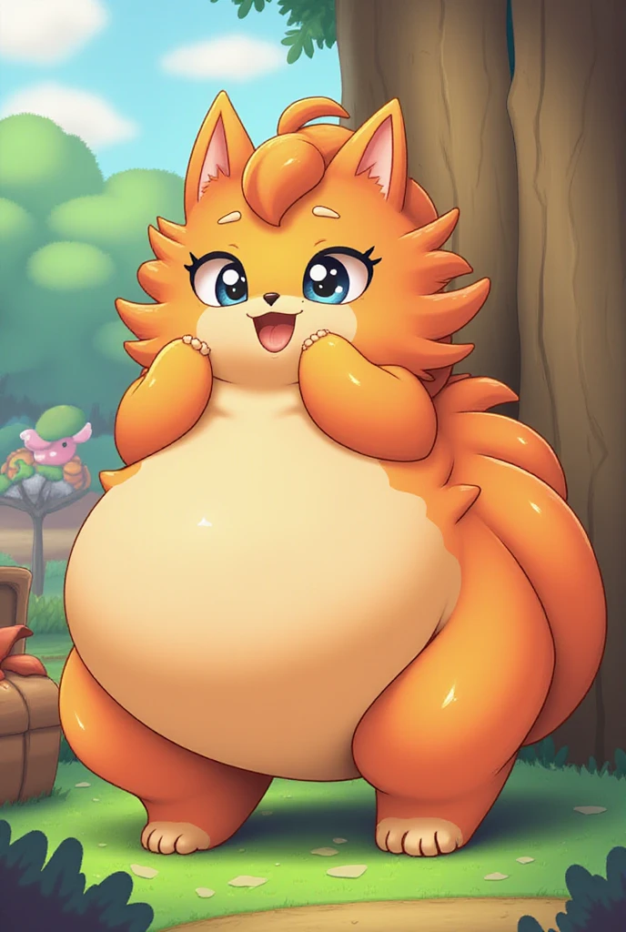 [Coco bandicoot], ((masterpiece)), ((HD)), ((solo portrait)), ((full body)), ((bird's-eye view)), ((feet visible)), ((furry; anthro)), ((detailed fur)), ((detailed shading)), ((beautiful render art)), ((intricate details)), {anthro; orange fur, black nose, (cute green eyes), (short eyelashes), (pink eyeshadow), (long blonde curly hair), (hyper muscular), (huge breast), (large boobs), (hyper boobs), (very large hips), (very large thighs), (beautiful strong legs), (beautiful big  strong paws), (big paws), (blushing), (friendly grin)}, {(nude), without clothes, (pink beanie)}, {(on beanbag), (hands behind head), (looking at viewer)}, [background; (tropical forest), (tree house), (window), (blue sky), (sun rays)]