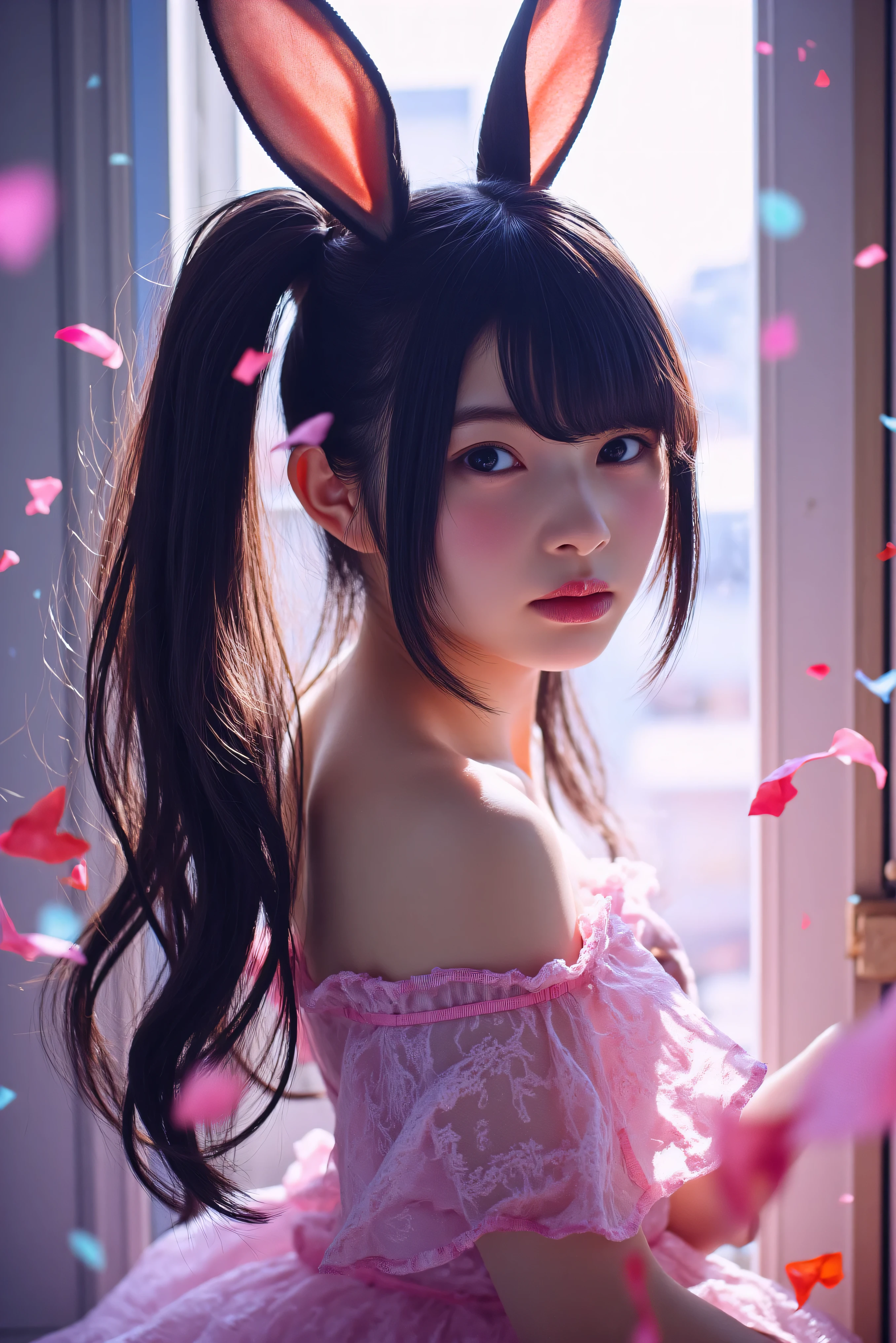 (best quality, masterpiece:1.2),ultra detailed,(photo realistic:1.4),solo,cute girl,upper body,(pink),light_particles,heart_mark,<lora:LoveLoveEffect_v1:0.7>,<lora:KiraKiraEffect_v1:0.5>
