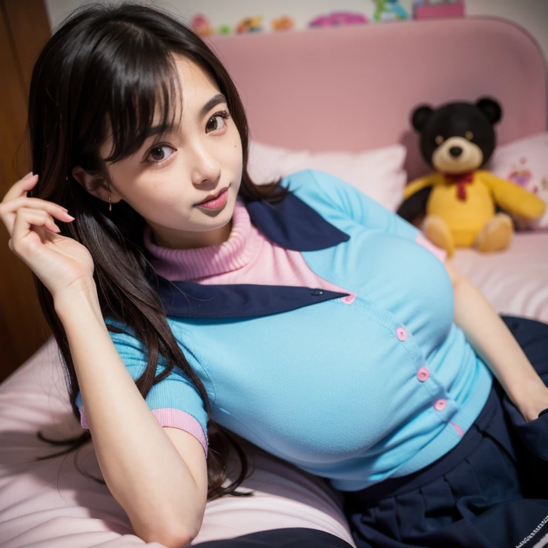 Cute anime character with big breast posing on bed in room, ??????????? loli, oppai, oppai proportions, hanayamata, pixiv 3dcg, thicc, marin kitagawa fanart, ecchi, ayaka genshin impact, kantai collection style, top rated on pixiv, big breasts!, little girl with a large breasts, hyperrealistic girl!!!, very realistic!!