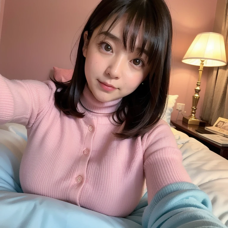 (BEST-QUALITY, MASTERPIECE, ULTRA-HIGH-RESOLUTION, (PHOTOREALISTIC:1.4), RAW-PHOTO, ULTRA DETAILED, PERFECT-ANATOMY),
at midnight, In living-room, 1girl, 15-years-old, the most popular Japanese idol, sitting and drinking, completely drunk, looking at viewer, detailed pink-sweater, extremely cute face like a Japanese famous idol, (extremely beautiful big-black-eyes, extremely beautiful black-solid-circle-eyes), extremely beautiful and extremely realistic skins