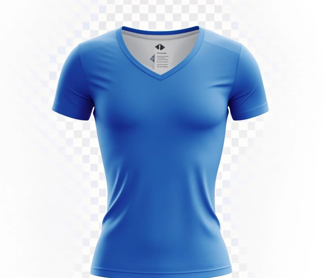 Create a women's sports t-shirt with designs in blue,celeste