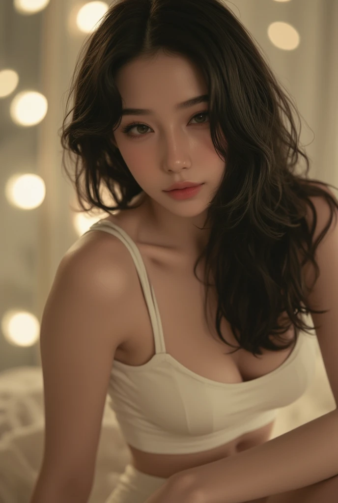 8k, masterpiece, RAW photo, best quality, photorealistic, extremely detailed CG unity 8k wallpaper, Depth of field, Cinematic Light, Lens Flare, Ray tracing, (extremely beautiful face, beautiful lips, beautiful eyes), intricate detail face, ((ultra detailed skin)), best quality, Masterpieces, Super high resolution, (photograph realistic:1.5), Original image, 1girl, naked portrait,  nude photography, Sexy look, pretty, wet hair, medium shot, big breast, cleavage, detailed armpit, shiny nipple, erotic pose, seductive pose 