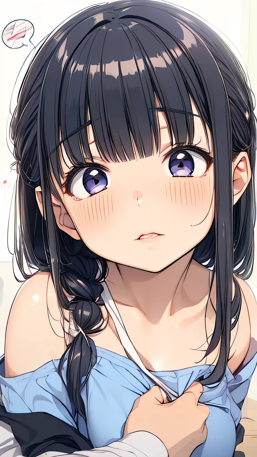 One big girl middle-aged man face focus Hit a girl's face The moment it hits your cheek Clean hit obscene sound effect speech bubble motion line floating on impact and is wearing clothes