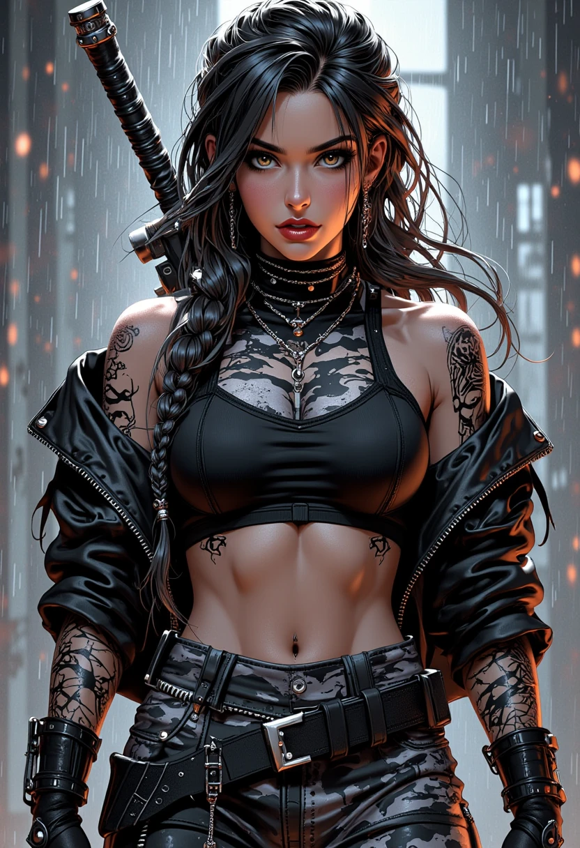 Goth Biker Valkyrie Nordic danielle cooper with abs, tattoos