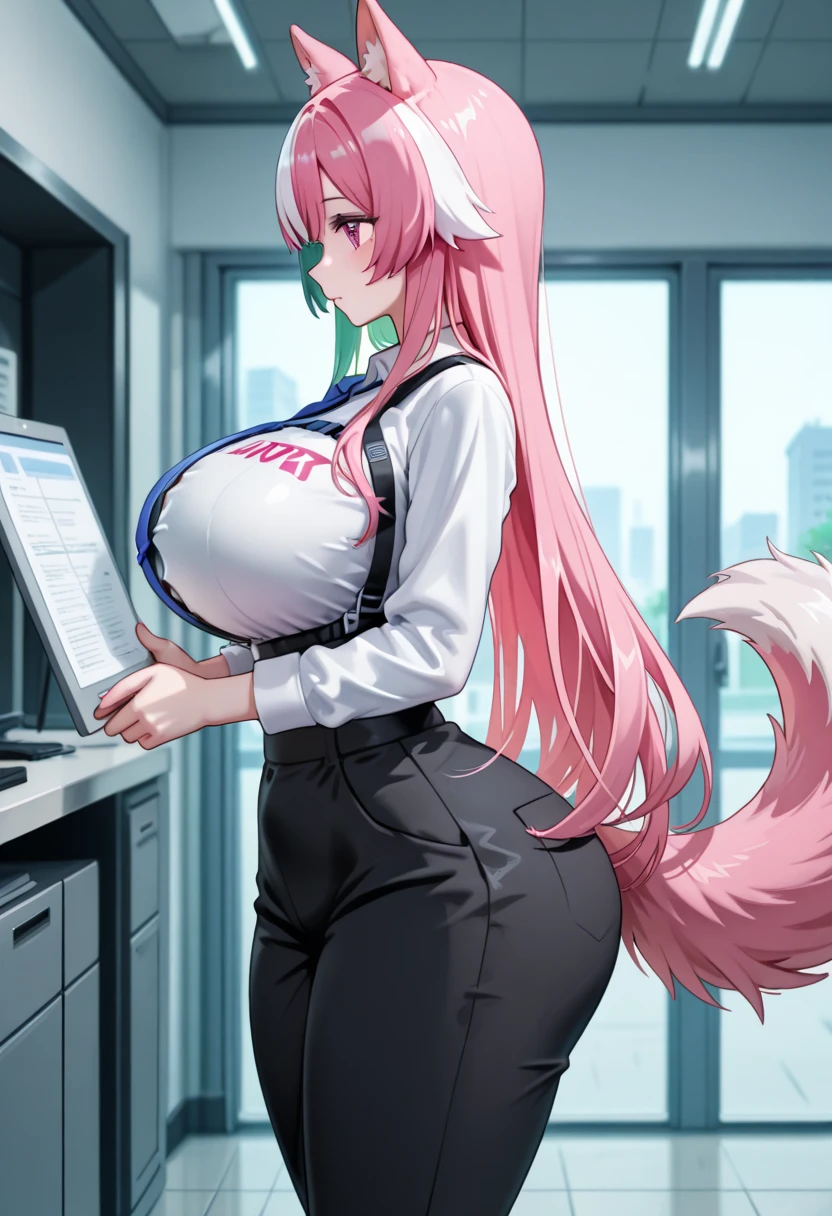 Highest quality, High resolution,8k、naked、One girl、On a chair、((Girl has sex in side position、)),Boobs shaking violently up and down、A large amount of semen is applied、Smiling face、blush(1.9)、Sweat(1.9)、steam、pink brown hair(), Big eyes、Yellow Eyes, Long Hair, Mole under eye, Huge breasts(1.9), bangs, Cleavage, clavicle,Big Butt, indoor, blue archive(anime、Rikuhachimaaru、Rikuhachima Aru,horn、White shirt(Pulled up to her chest)、(Exposing)、(Exposed nipples))、{A close-up of the back and buttocks from directly behind} One Black Man,Big Penis,(A man has sex with a girl)