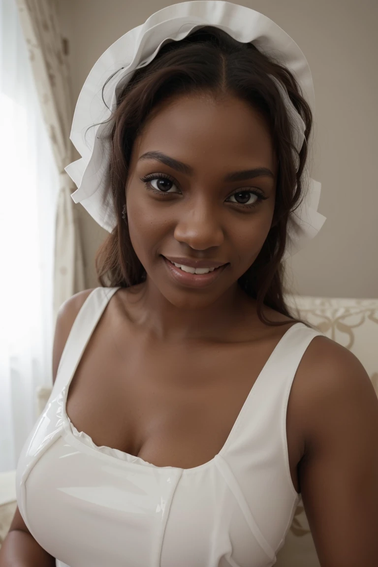 ((Best Quality)), ((Masterpiece)), (detailed), 1 black girl, with huge tits, short hair, white hair