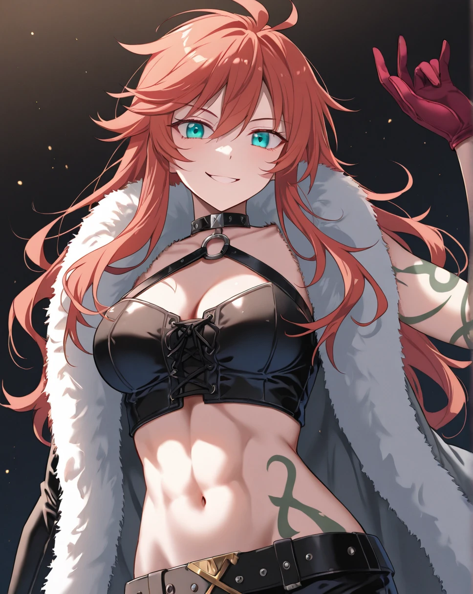 Masterpiece, sksmaki,sexy, sexy pose,facial details, detailed body part details, (sexy stomach), detailed belly, midriff, big breasts,8k wallpaper, looking at viewer, nishikino maki, fur shorts ,(fur crop top), fur gloves, bunny ears, purple glowing eyes, cowboy shot