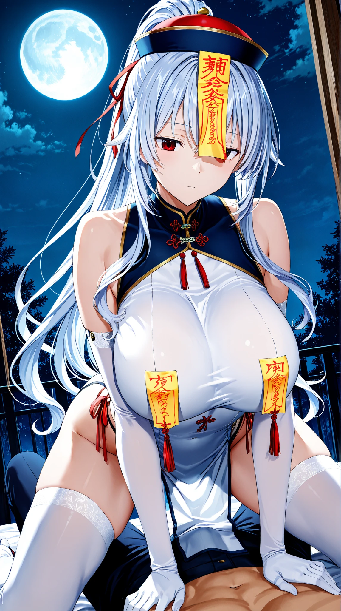 highest quality　High resolution　one young beautiful woman　red eyes　Beautiful gray hair　medium perm　cute soft girl　cow ears　enchanting nude white wedding dress　Cowgirl Cosplay　breastfeeding service　The huge breasts of a virgin killer with amazing charm　Sexless　breast milk　gasp　angry face　bbw　seed